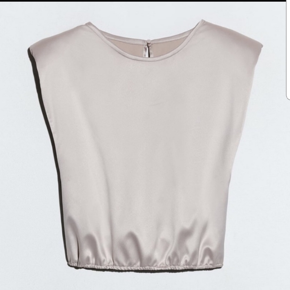 ZARA Satin Effect Shoulder Pad Top Sz S - Picture 2 of 4